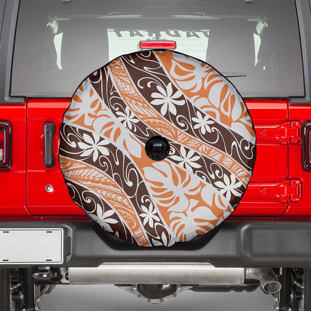 Puatou Tahiti Tiare Monstera Spare Tire Cover Polynesian Pattern Curve Style - Polynesian Pride