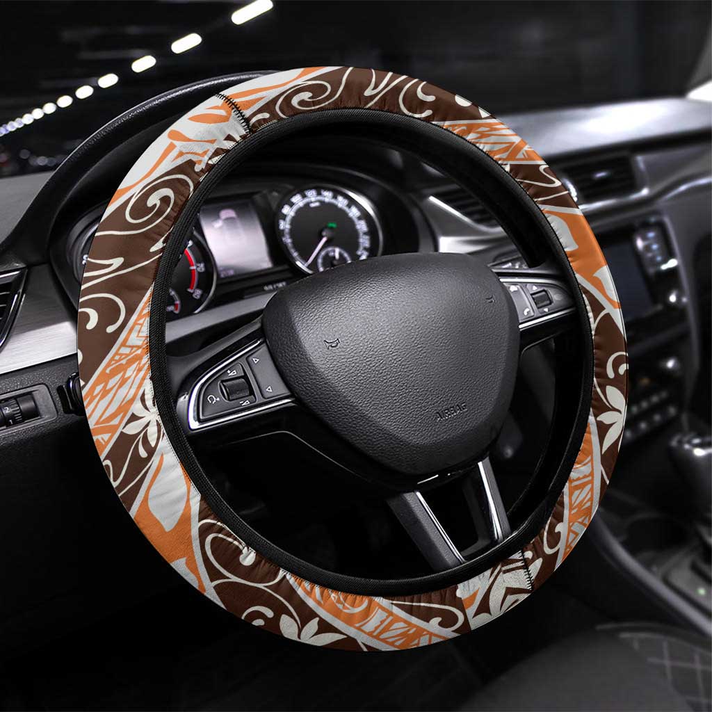 Puatou Tahiti Tiare Monstera Steering Wheel Cover Polynesian Pattern Curve Style - Polynesian Pride