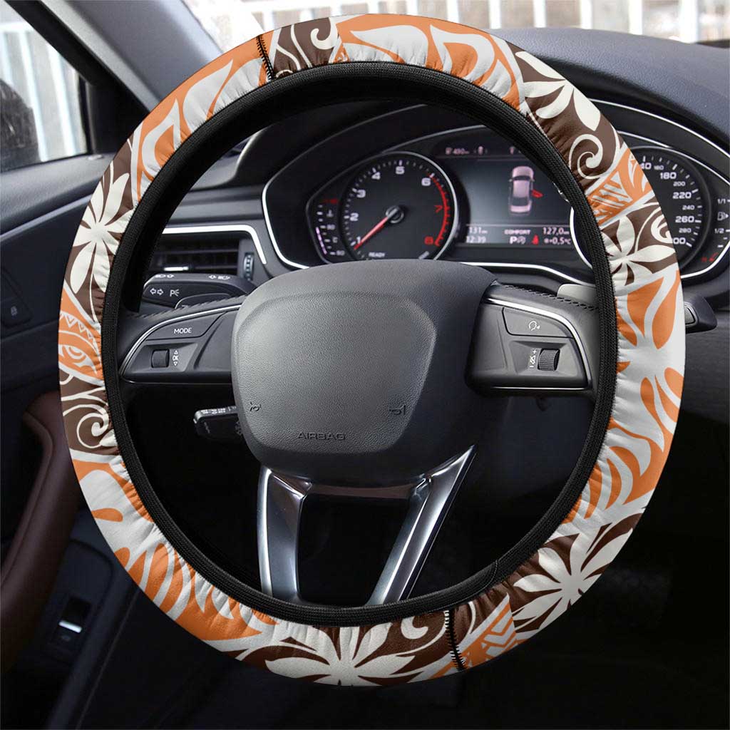Puatou Tahiti Tiare Monstera Steering Wheel Cover Polynesian Pattern Curve Style - Polynesian Pride