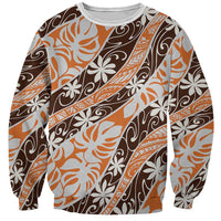 Puatou Tahiti Tiare Monstera Sweatshirt Polynesian Pattern Curve Style - Polynesian Pride