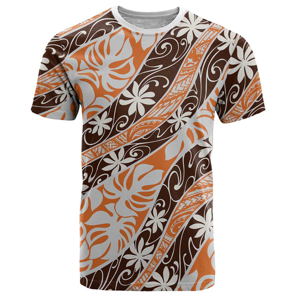 Puatou Tahiti Tiare Monstera T Shirt Polynesian Pattern Curve Style - Polynesian Pride