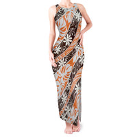 Puatou Tahiti Tiare Monstera Tank Maxi Dress Polynesian Pattern Curve Style - Polynesian Pride