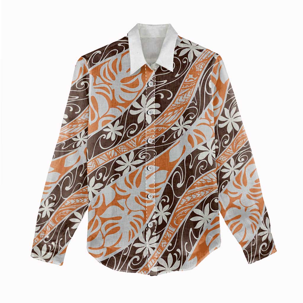 Puatou Tahiti Tiare Monstera Women Casual Shirt Polynesian Pattern Curve Style - Polynesian Pride
