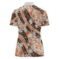 Puatou Tahiti Tiare Monstera Women Polo Shirt Polynesian Pattern Curve Style - Polynesian Pride