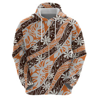 Puatou Tahiti Tiare Monstera Zip Hoodie Polynesian Pattern Curve Style - Polynesian Pride
