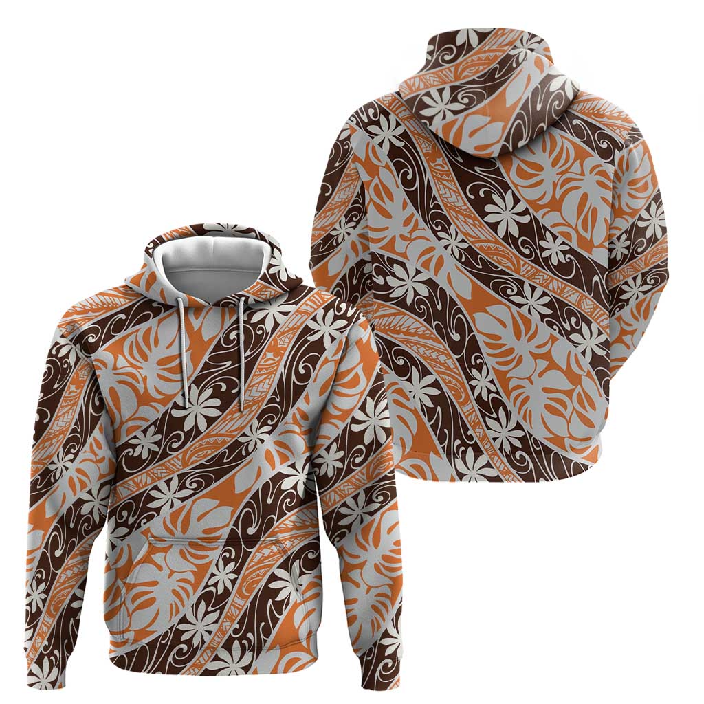 Puatou Tahiti Tiare Monstera Zip Hoodie Polynesian Pattern Curve Style - Polynesian Pride