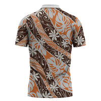 Puatou Tahiti Tiare Monstera Zipper Polo Shirt Polynesian Pattern Curve Style - Polynesian Pride