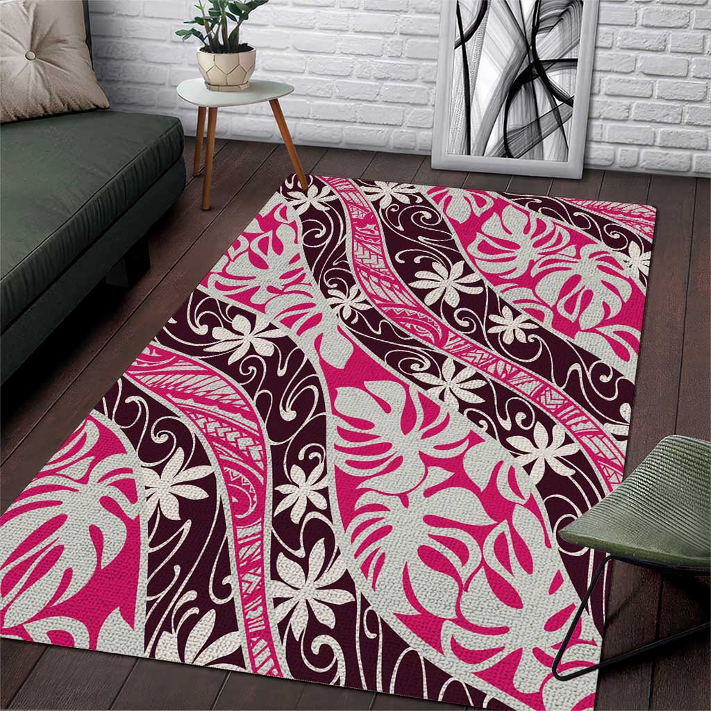 Tarona Tahiti Tiare Monstera Area Rug Polynesian Pattern Curve Style - Polynesian Pride