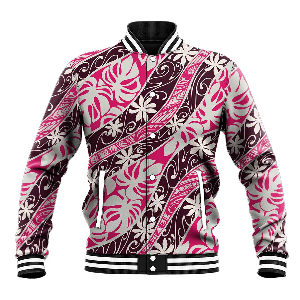 Tarona Tahiti Tiare Monstera Baseball Jacket Polynesian Pattern Curve Style - Polynesian Pride