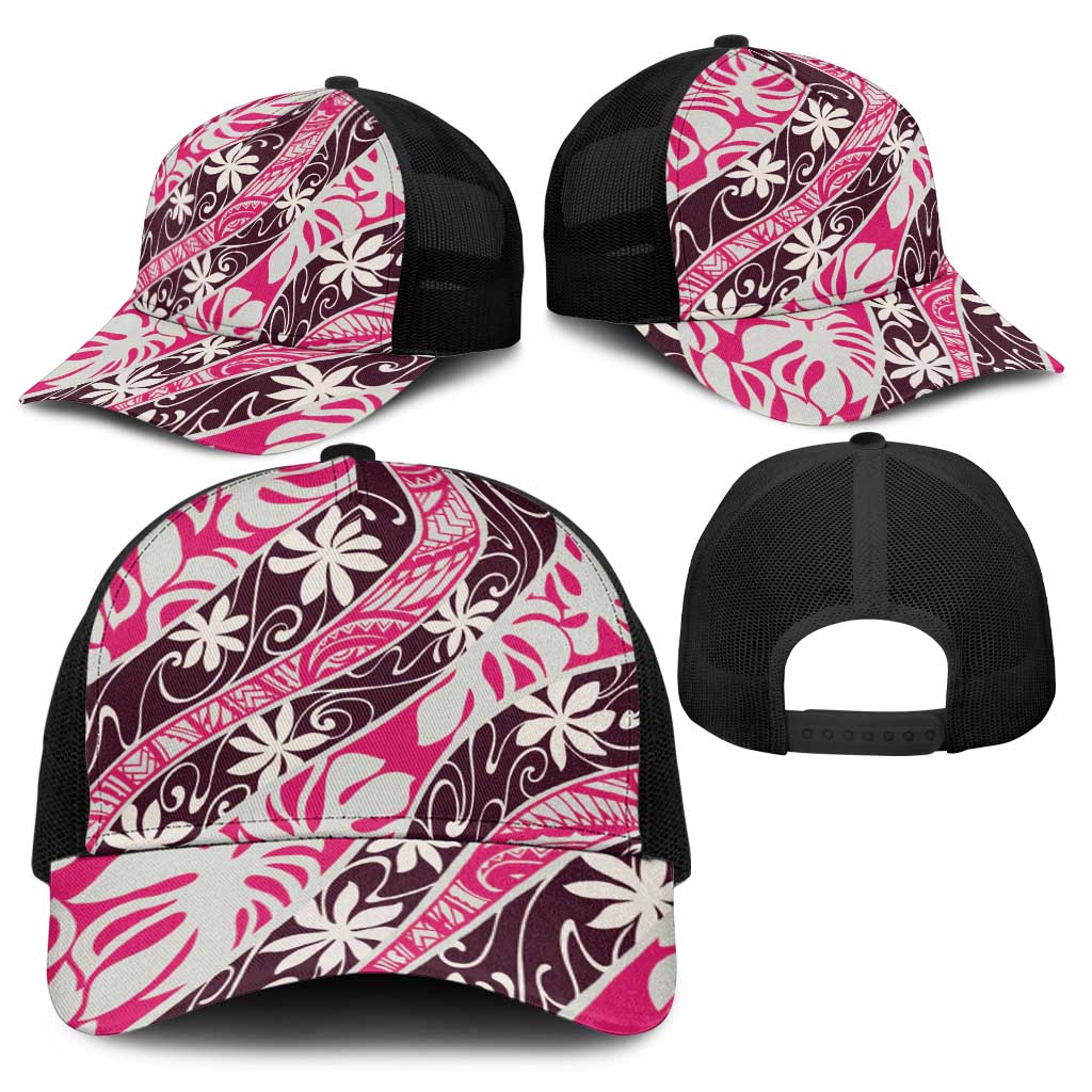 Tarona Tahiti Tiare Monstera Baseball Net Cap Polynesian Pattern Curve Style - Polynesian Pride