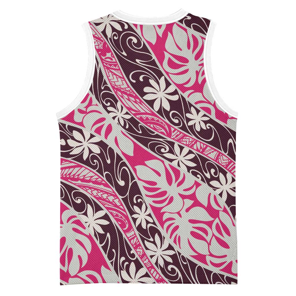 Tarona Tahiti Tiare Monstera Basketball Jersey Polynesian Pattern Curve Style - Polynesian Pride