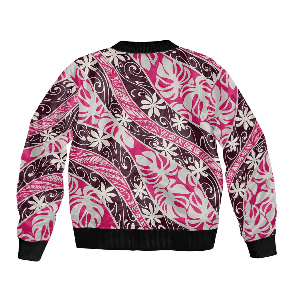Tarona Tahiti Tiare Monstera Bomber Jacket Polynesian Pattern Curve Style - Polynesian Pride