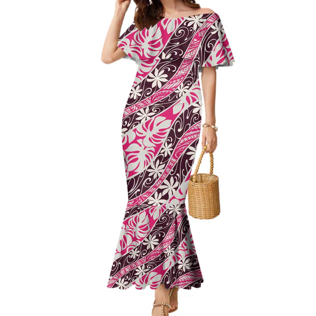 Tarona Tahiti Tiare Monstera Family Matching Mermaid Dress and Hawaiian Shirt Polynesian Pattern Curve Style - Polynesian Pride