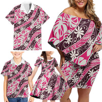Tarona Tahiti Tiare Monstera Family Matching Off Shoulder Short Dress and Hawaiian Shirt Polynesian Pattern Curve Style - Polynesian Pride