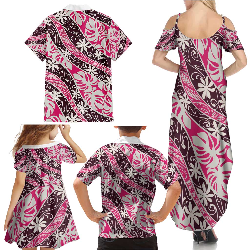 Tarona Tahiti Tiare Monstera Family Matching Summer Maxi Dress and Hawaiian Shirt Polynesian Pattern Curve Style - Polynesian Pride