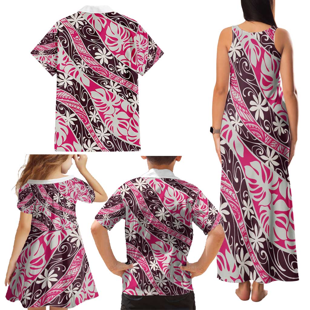 Tarona Tahiti Tiare Monstera Family Matching Tank Maxi Dress and Hawaiian Shirt Polynesian Pattern Curve Style - Polynesian Pride