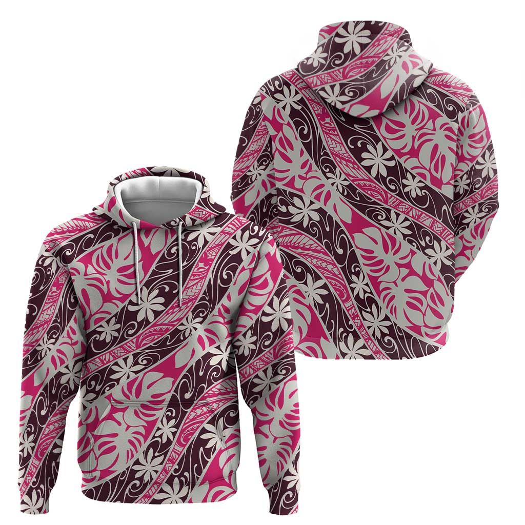 Tarona Tahiti Tiare Monstera Hoodie Polynesian Pattern Curve Style - Polynesian Pride
