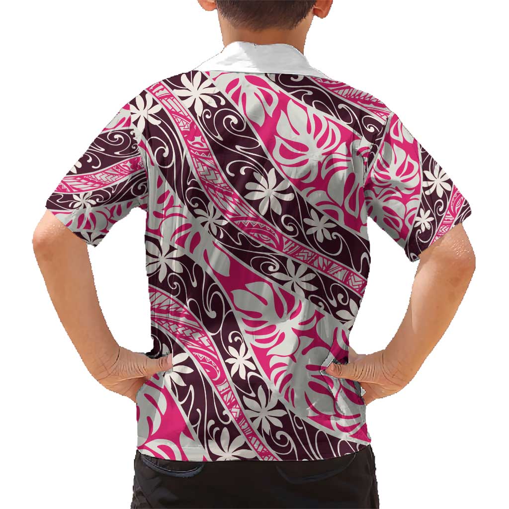 Tarona Tahiti Tiare Monstera Kid Hawaiian Shirt Polynesian Pattern Curve Style - Polynesian Pride