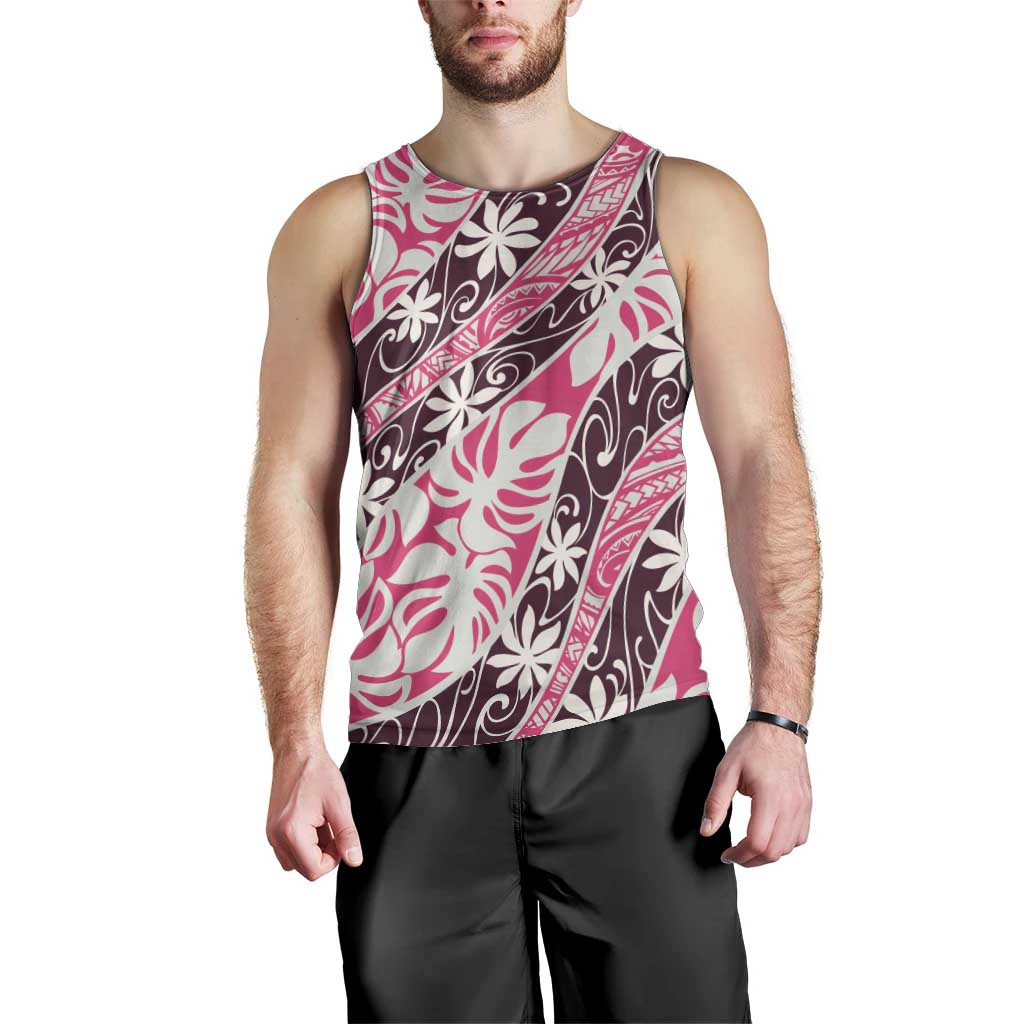 Tarona Tahiti Tiare Monstera Men Tank Top Polynesian Pattern Curve Style - Polynesian Pride
