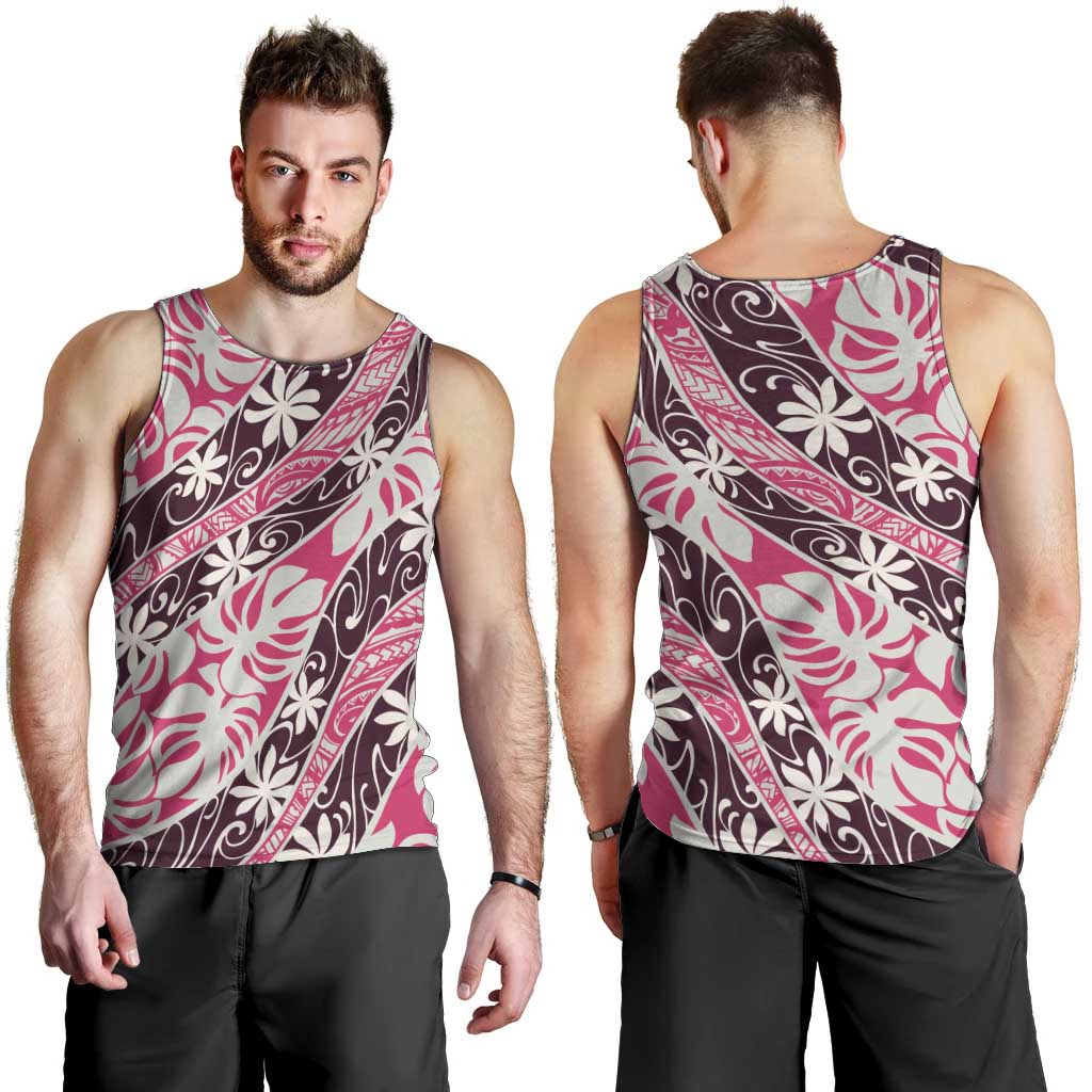 Tarona Tahiti Tiare Monstera Men Tank Top Polynesian Pattern Curve Style - Polynesian Pride
