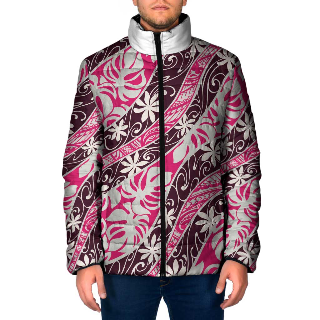 Tarona Tahiti Tiare Monstera Padded Jacket Polynesian Pattern Curve Style - Polynesian Pride
