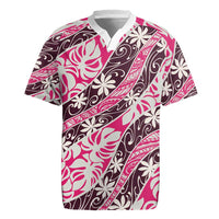 Tarona Tahiti Tiare Monstera Rugby Jersey Polynesian Pattern Curve Style - Polynesian Pride