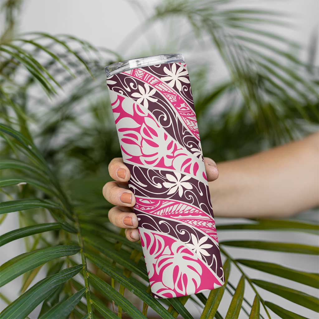 Tarona Tahiti Tiare Monstera Skinny Tumbler Polynesian Pattern Curve Style - Polynesian Pride