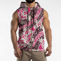 Tarona Tahiti Tiare Monstera Sleeveless Zip Hoodie Polynesian Pattern Curve Style - Polynesian Pride