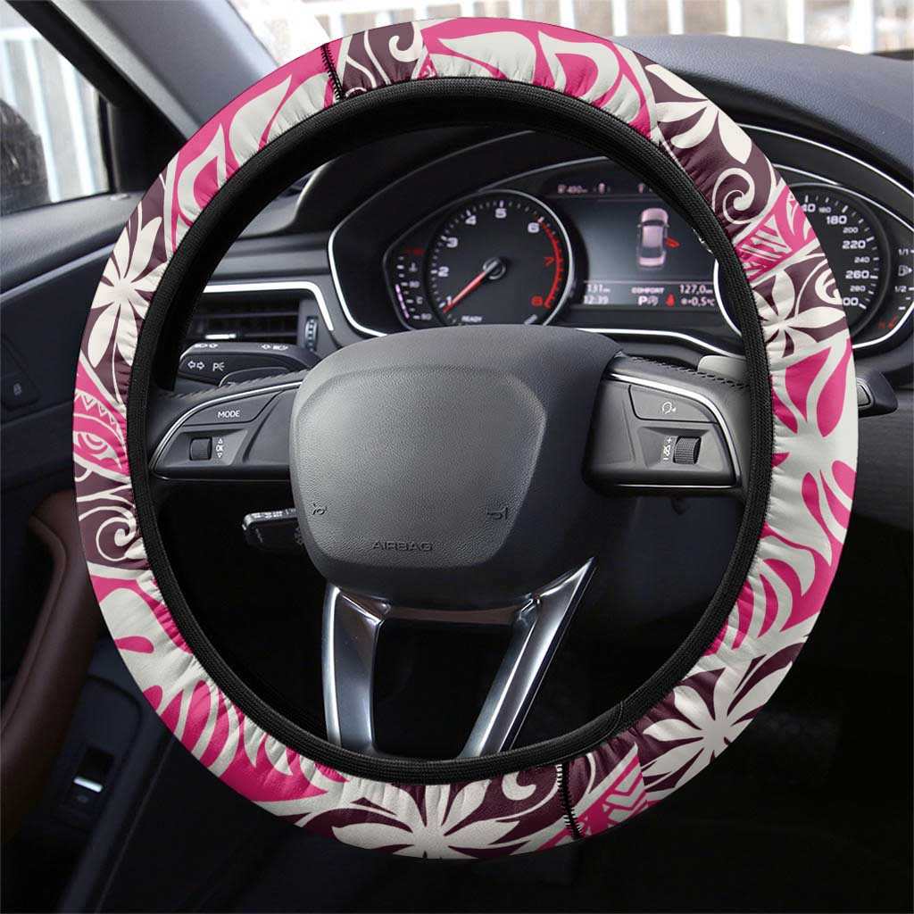 Tarona Tahiti Tiare Monstera Steering Wheel Cover Polynesian Pattern Curve Style - Polynesian Pride