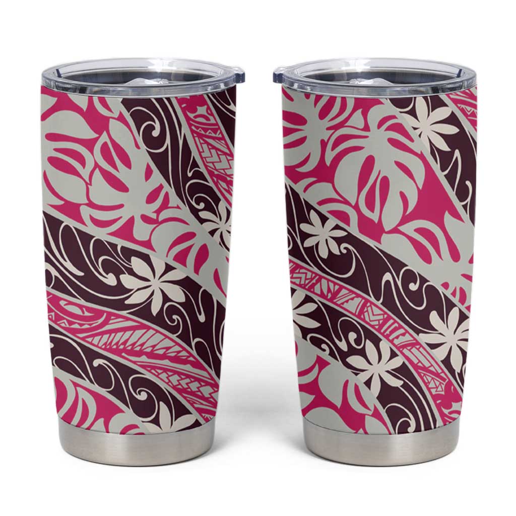 Tarona Tahiti Tiare Monstera Tumbler Cup Polynesian Pattern Curve Style - Polynesian Pride
