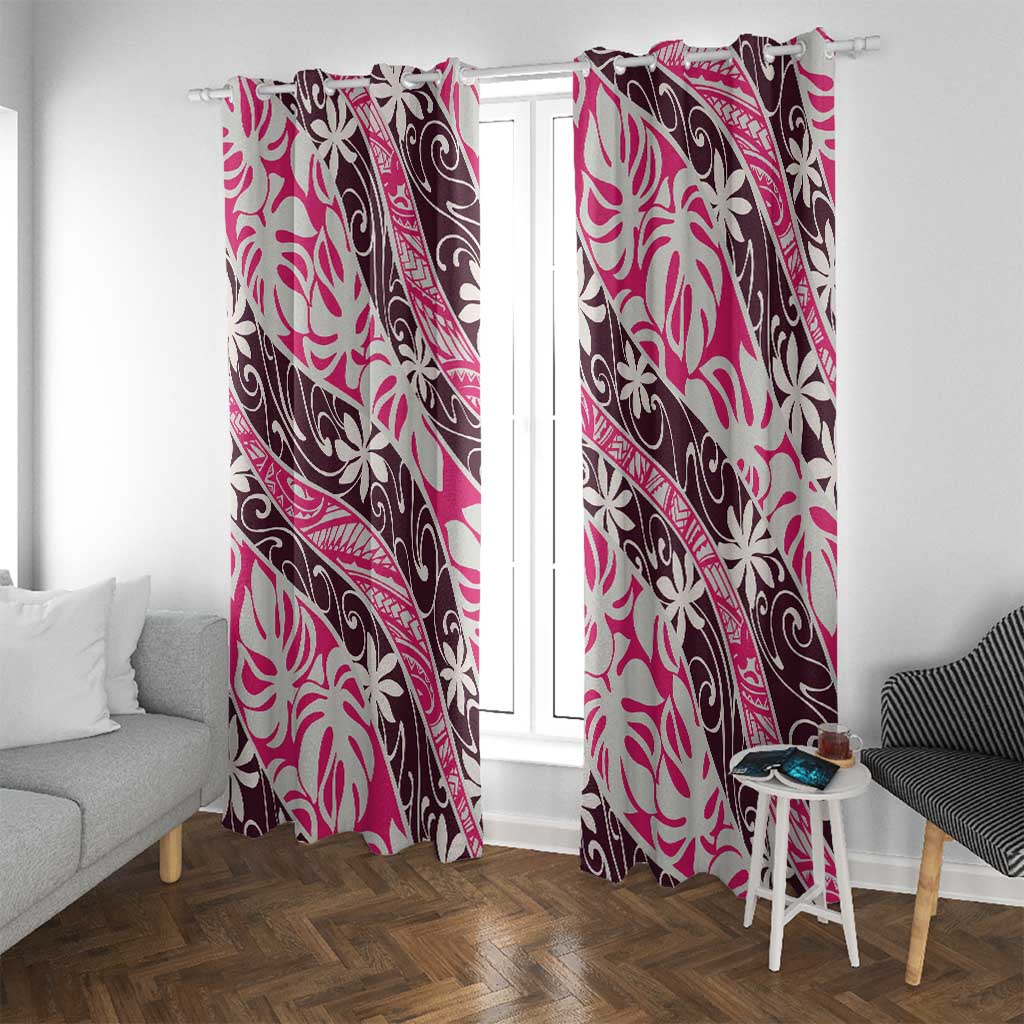 Tarona Tahiti Tiare Monstera Window Curtain Polynesian Pattern Curve Style - Polynesian Pride