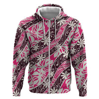 Tarona Tahiti Tiare Monstera Zip Hoodie Polynesian Pattern Curve Style - Polynesian Pride