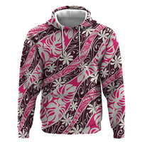Tarona Tahiti Tiare Monstera Zip Hoodie Polynesian Pattern Curve Style - Polynesian Pride