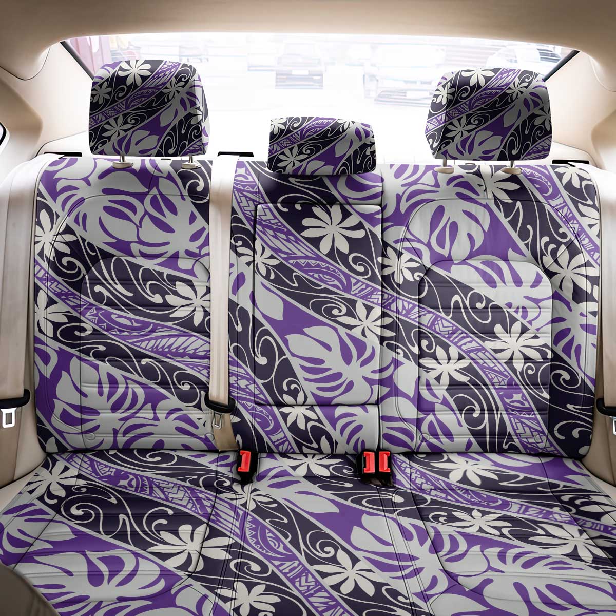 Vareau Tahiti Tiare Monstera Back Car Seat Cover Polynesian Pattern Curve Style - Polynesian Pride