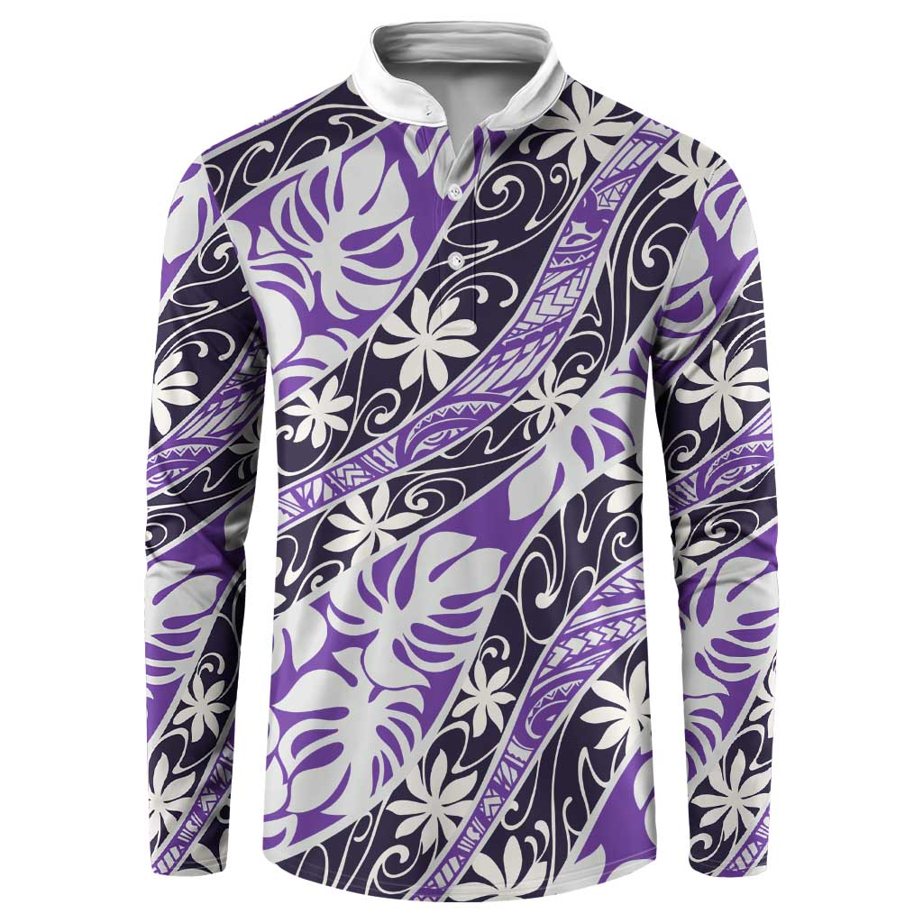 Vareau Tahiti Tiare Monstera Button Sweatshirt Polynesian Pattern Curve Style - Polynesian Pride