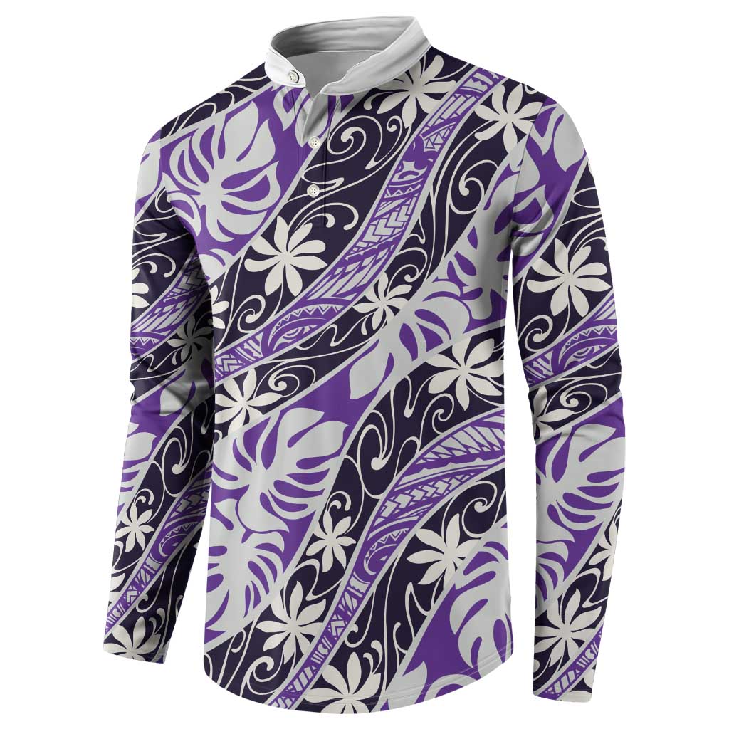 Vareau Tahiti Tiare Monstera Button Sweatshirt Polynesian Pattern Curve Style - Polynesian Pride
