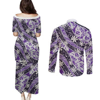 Vareau Tahiti Tiare Monstera Couples Matching Puletasi and Long Sleeve Button Shirt Polynesian Pattern Curve Style - Polynesian Pride