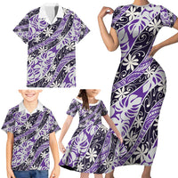 Vareau Tahiti Tiare Monstera Family Matching Short Sleeve Bodycon Dress and Hawaiian Shirt Polynesian Pattern Curve Style - Polynesian Pride