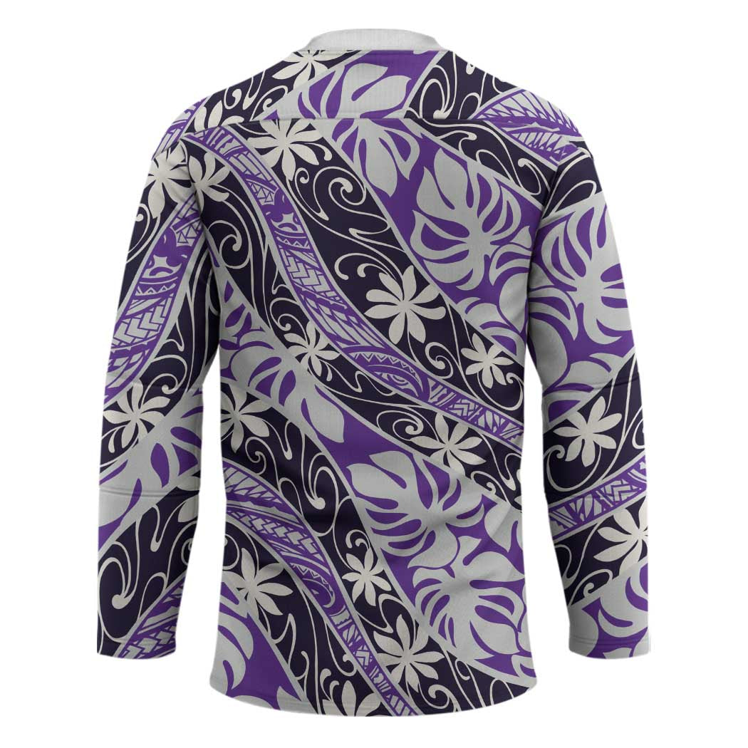 Vareau Tahiti Tiare Monstera Hockey Jersey Polynesian Pattern Curve Style - Polynesian Pride
