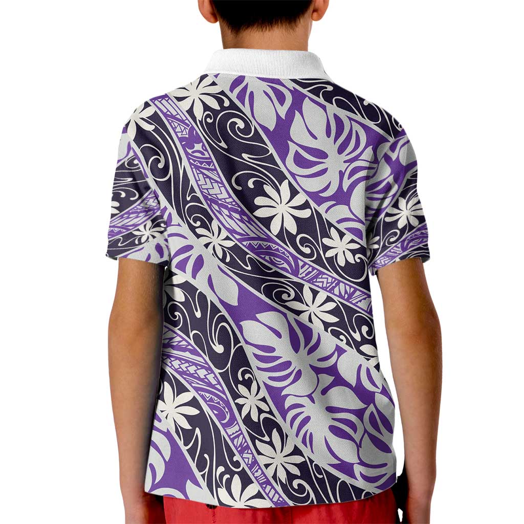 Vareau Tahiti Tiare Monstera Kid Polo Shirt Polynesian Pattern Curve Style - Polynesian Pride