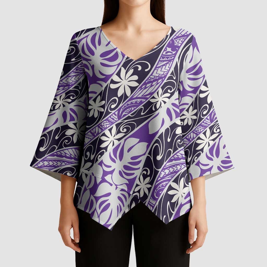 Vareau Tahiti Tiare Monstera Kimono Sleeve Blouse Polynesian Pattern Curve Style - Polynesian Pride