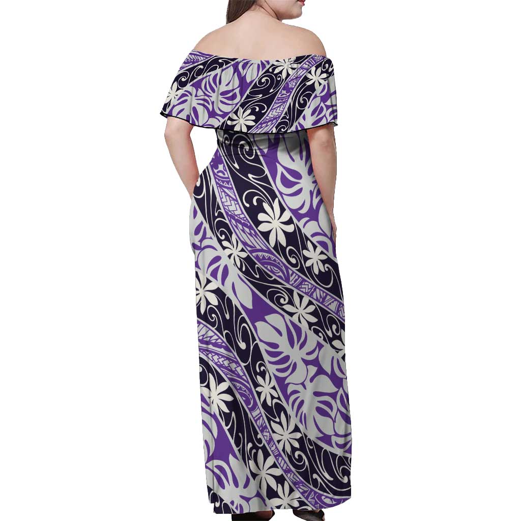 Vareau Tahiti Tiare Monstera Off Shoulder Maxi Dress Polynesian Pattern Curve Style - Polynesian Pride