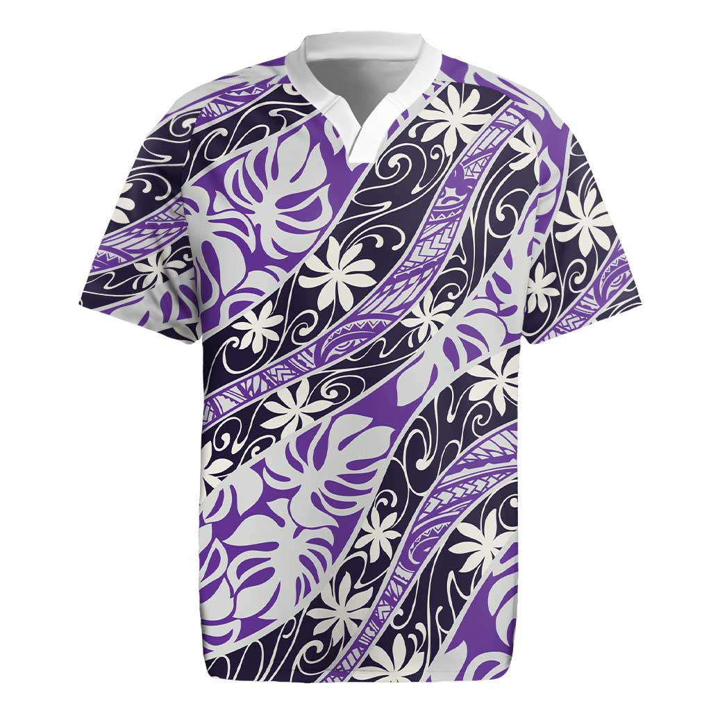 Vareau Tahiti Tiare Monstera Rugby Jersey Polynesian Pattern Curve Style - Polynesian Pride