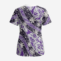 Vareau Tahiti Tiare Monstera Scrub Top Polynesian Pattern Curve Style - Polynesian Pride