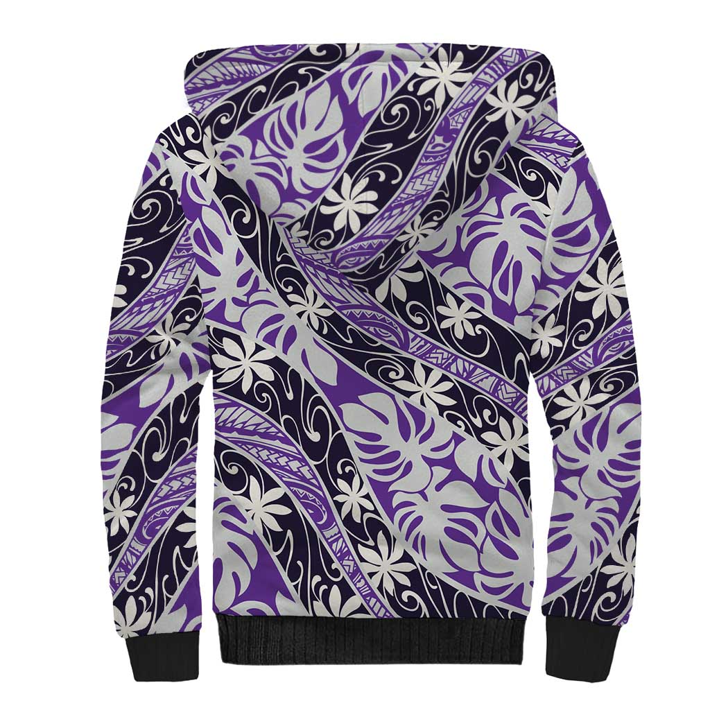 Vareau Tahiti Tiare Monstera Sherpa Hoodie Polynesian Pattern Curve Style - Polynesian Pride