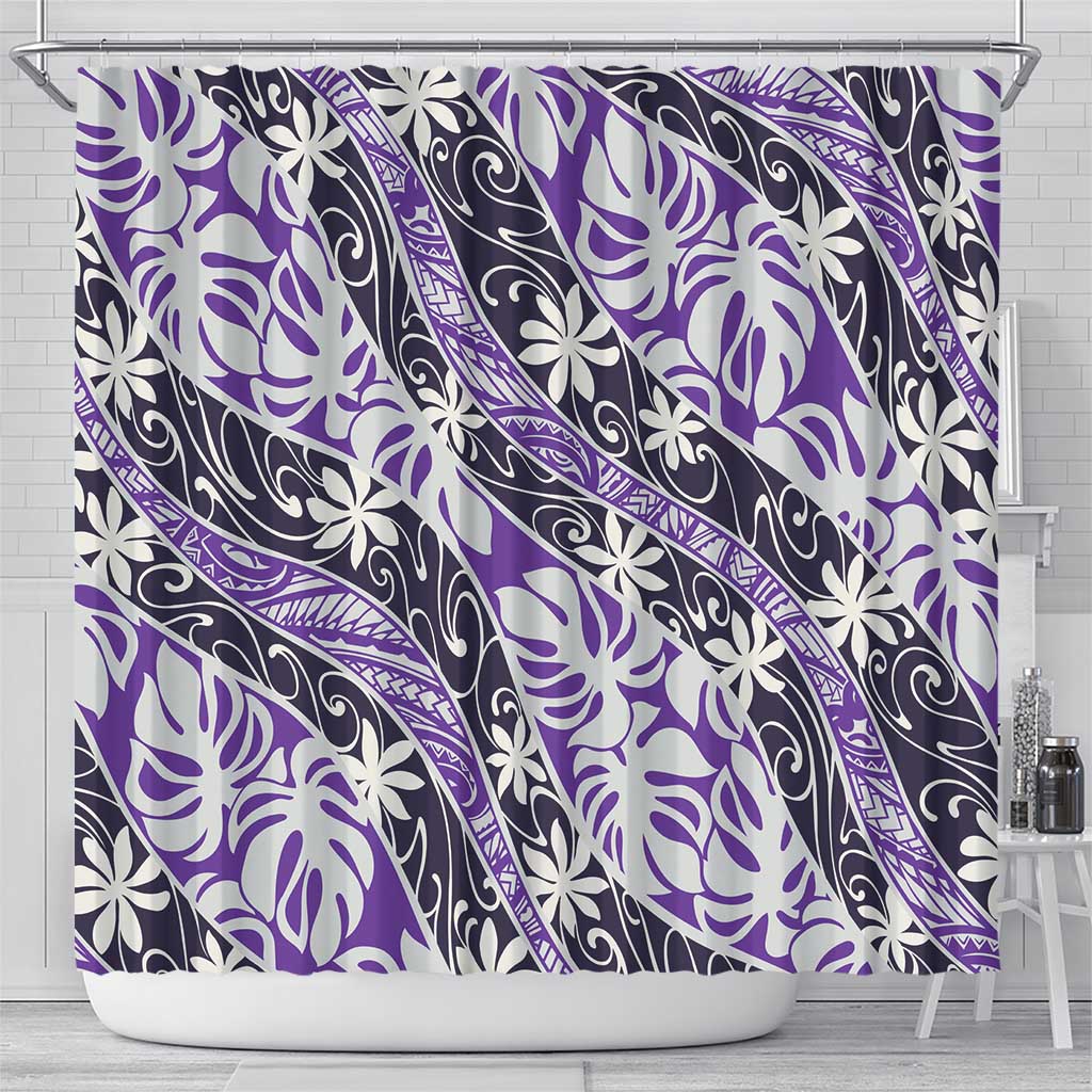 Vareau Tahiti Tiare Monstera Shower Curtain Polynesian Pattern Curve Style - Polynesian Pride