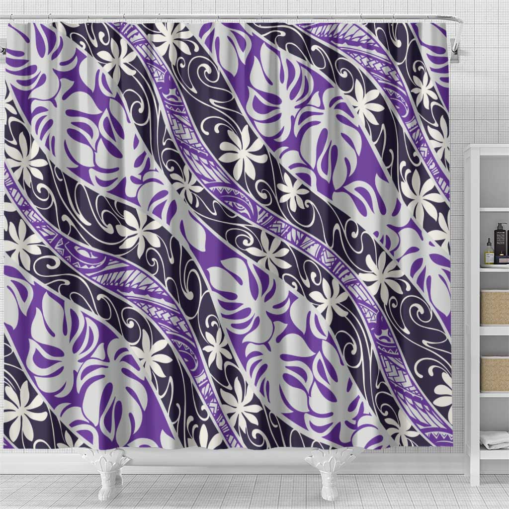 Vareau Tahiti Tiare Monstera Shower Curtain Polynesian Pattern Curve Style - Polynesian Pride
