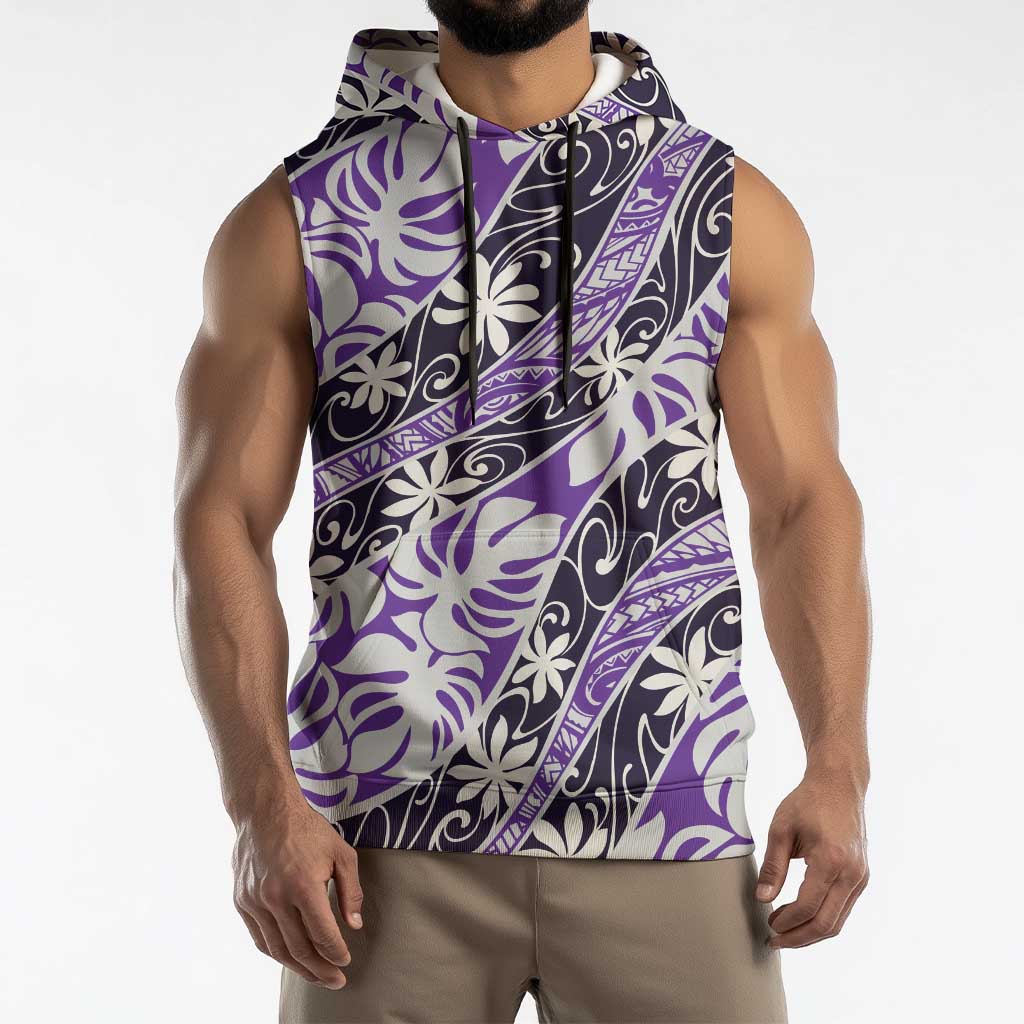 Vareau Tahiti Tiare Monstera Sleeveless Hoodie Polynesian Pattern Curve Style - Polynesian Pride