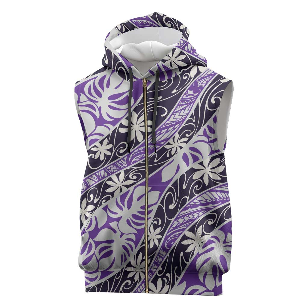 Vareau Tahiti Tiare Monstera Sleeveless Zip Hoodie Polynesian Pattern Curve Style - Polynesian Pride