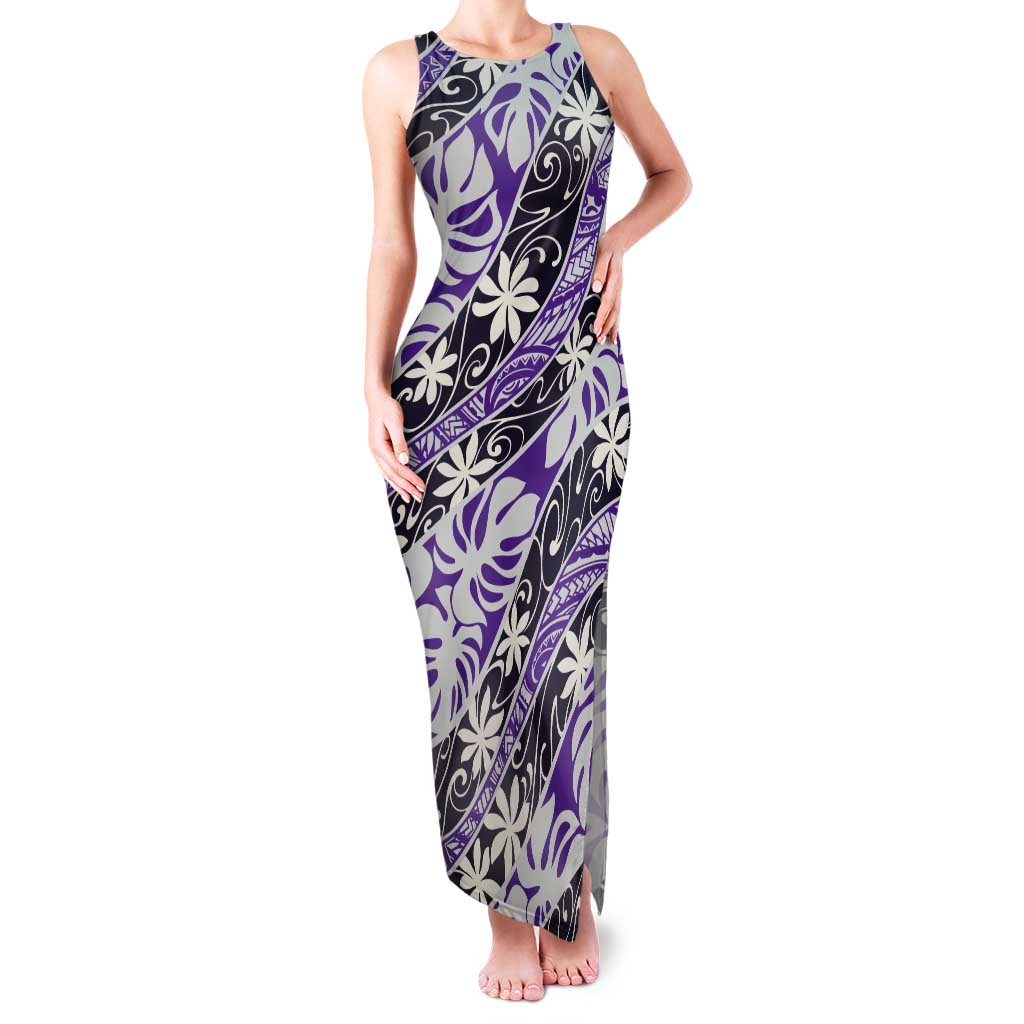 Vareau Tahiti Tiare Monstera Tank Maxi Dress Polynesian Pattern Curve Style - Polynesian Pride